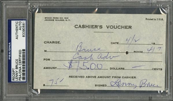 Lenny Bruce Signed Cashiers Voucher Receipt